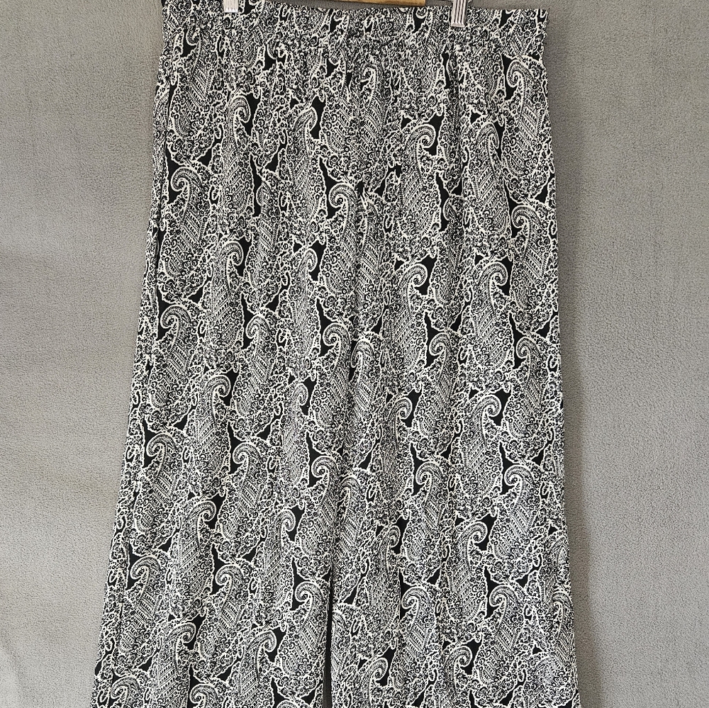 Y2k Zac & Rachel Womens Wide Leg Pullup Pants Large Black White Paisley